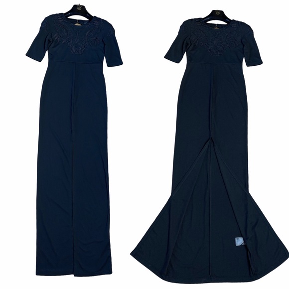 Long Black Dress w Applique Design Bodice - Picture 12 of 13